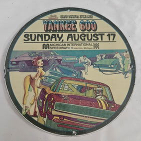 Vintage Porcelain Sign: 1970 Michigan International Speedway, August 17