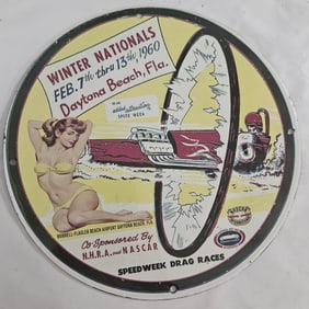 1960 Daytona Beach Winter Nationals Porcelain Sign - Vintage Race Memorabilia