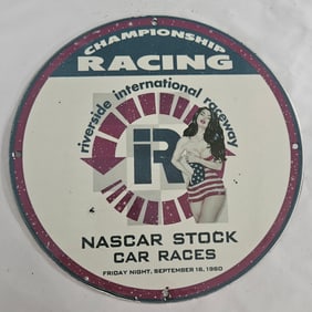 Vintage Porcelain Sign for NASCAR Stock Car Races at International Raceway, 1960