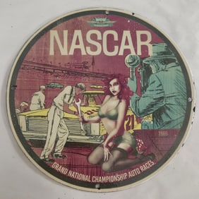 Vintage 1966 NASCAR Porcelain Sign - Classic Auto Racing Collector's Item