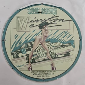 Vintage Saugus Speedway Porcelain Sign - Winston NASCAR Memorabilia (1990)