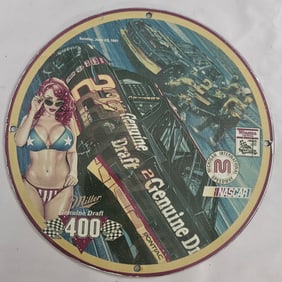 Vintage NASCAR Genuine Draft Porcelain Sign with Iconic Racing Graphics