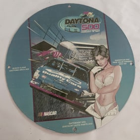 Vintage Daytona 500 Porcelain Sign - NASCAR Gasoline Advertising Art - Collectible Memorabilia