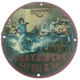 Brandon's Easyriders Alky Hall of Fame Porcelain Sign ? Vintage Motorcycle Bar Art