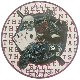 Vintage Porcelain Sign: Skull, Ace Cards & Eagle Motorcycle Art for Collectors