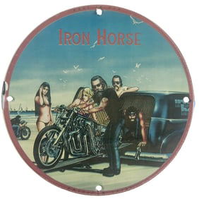 Vintage Iron Horse Porcelain Sign for Motorcycle Enthusiasts ? Unique Art Piece
