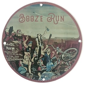 Vintage Booze Run Porcelain Sign - Unique Collectible for Bikers & Bar Enthusiasts