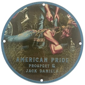 Vintage American Pride Porcelain Sign for Prospect & Jack Daniels - Collectible Memorabilia