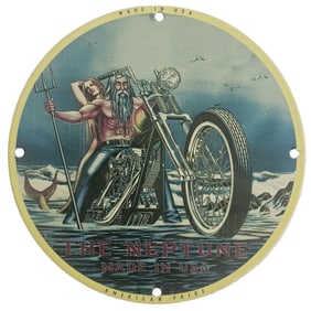 Vintage Neptune Porcelain Sign - American Pride Motorcycle Art - Made in USA