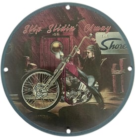 Vintage 1031 Slip Slidin' Away Motorcycle Porcelain Sign ? Perfect for Bikers & Collectors