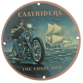 Vintage Easy Riders Porcelain Sign - The Ghost Ship Motorcycle Decor, Made in USA