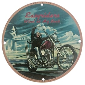 Vintage Easyriders Porcelain Sign ? 'Wind at My Back' Motorcycle Artwork