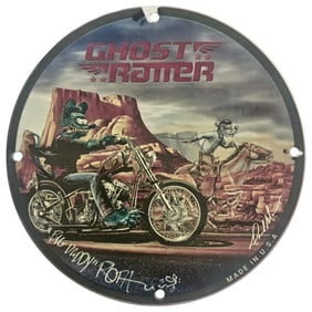 Vintage Ghost Rider Porcelain Sign - Classic Motorcycle Artwork Collectible