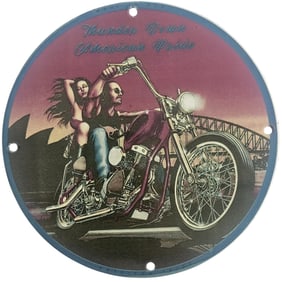 Thunder Down American Pride Porcelain Motorcycle Sign ? Vintage Wall Art Decor