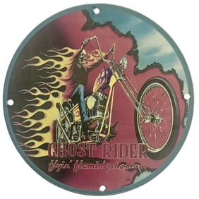Vintage Ghost Rider Porcelain Sign: Flyin' Flamin' Phantom Motorcycle Art