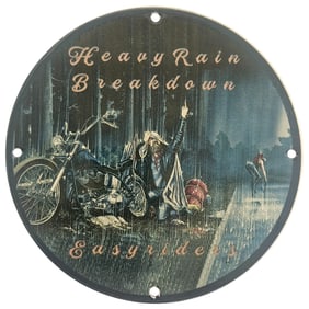 Vintage Heavy Rain Breakdown Porcelain Sign - Easy Riders Motorcycle Art Decor