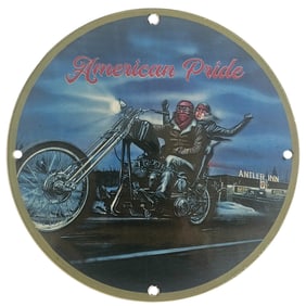 Vintage American Pride Porcelain Motorcycle Sign - Timeless Biker Art for Collectors