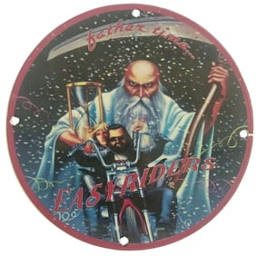 Unique Vintage Porcelain Sign: Father Time with Easy Riders Art - Perfect for Collectors