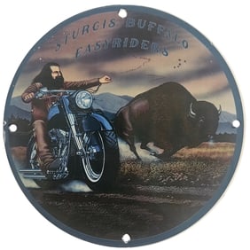 Vintage Sturgis Buffalo Easyriders Porcelain Motorcycle Sign - Unique Collectible Art