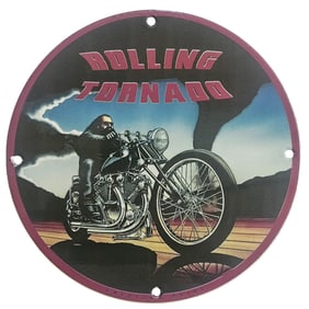 Vintage Rolling Tornado Porcelain Sign ? Classic Motorcycle Artwork
