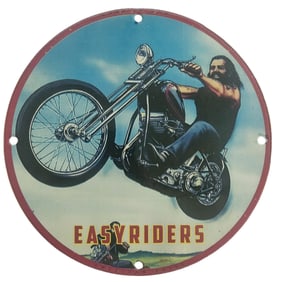 Vintage Easy Riders Porcelain Sign - Iconic Motorcycle Artwork for Collectors