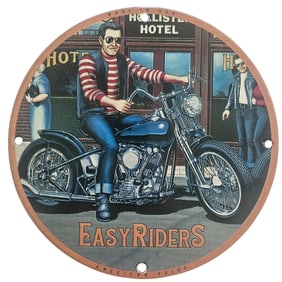 Vintage Easy Riders Porcelain Sign - Classic Biker Artwork for Collectors and Enthusiasts