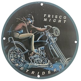 Vintage Porcelain Sign: Frisco Night Easyriders Motorcycle Art Decor