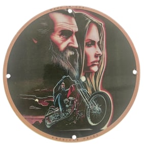 Vintage Porcelain Motorcycle Sign: American Pride Artwork for Bikers and Collectors