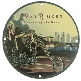 Vintage Easy Riders Porcelain Sign - Freedom of the Road Motorcycle Art