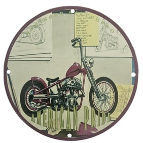Vintage American Pride Porcelain Motorcycle Sign - Classic Chopper Art Decor