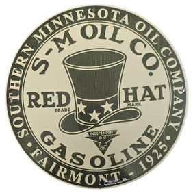 Rare Vintage Porcelain Sign: S-M Oil Co. Red Hat Gasoline - Collector's Edition