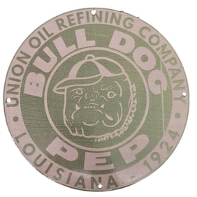 Vintage Bull Dog Union Oil Refining Company Porcelain Sign - 1924 Collectible