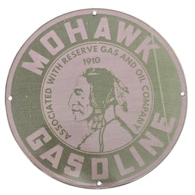 Mohawk Gasoline Vintage Porcelain Sign - Collector's Item from 1910