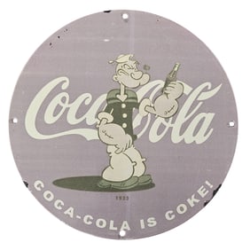 Original 1933 Coca-Cola Vintage Porcelain Sign Featuring Popeye ? Collectible Advertising Art