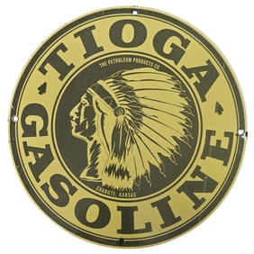 Vintage Tioga Gasoline Porcelain Sign: A Collector's Treasure from Chanute, Kansas
