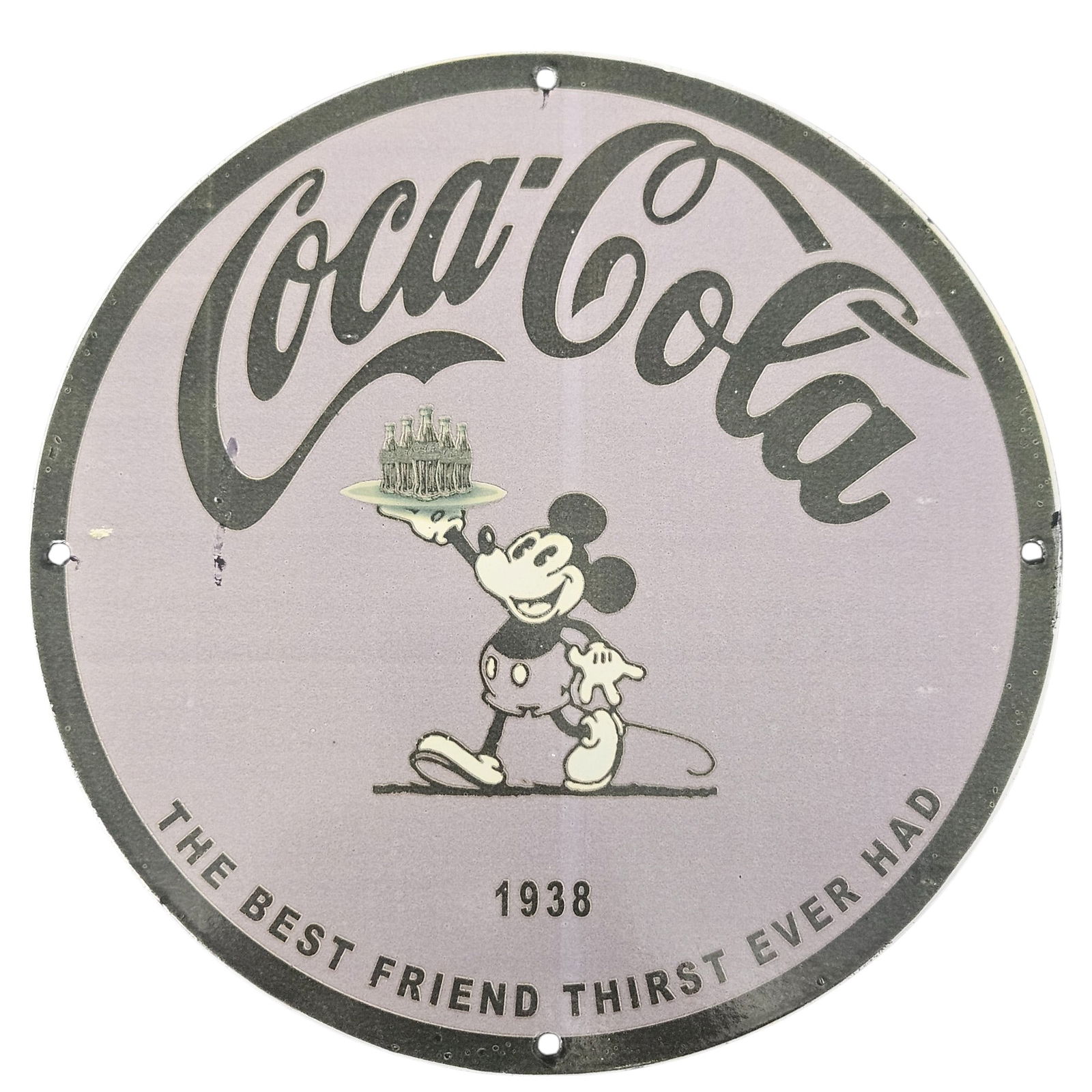 Rare Vintage Coca-Cola Porcelain Sign Featuring Mickey Mouse - A Collector's Dream Item (1 of 2)