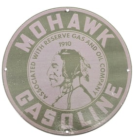 Rare Vintage Mohawk Gasoline Porcelain Sign - Valuable Collector's Item