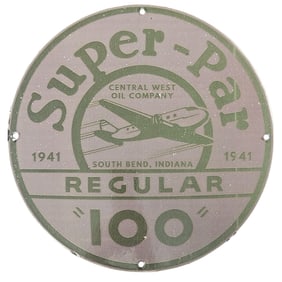 Vintage Super-Par Porcelain Sign - Central West Oil Company, 1941 Collectible