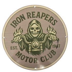 Vintage Iron Reapers Motor Club Porcelain Sign - A Must-Have Collectible