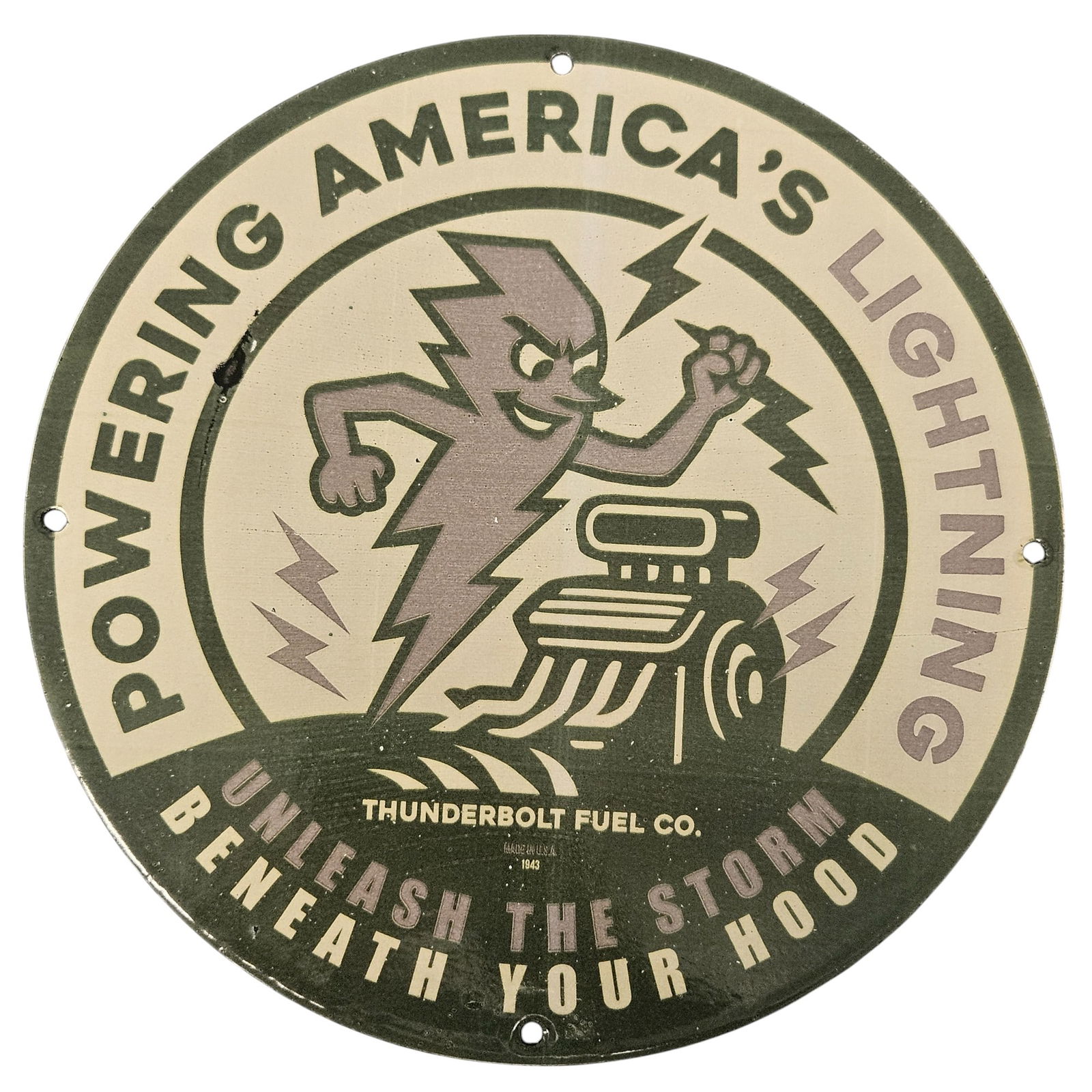 Vintage Thunderbolt Fuel Porcelain Sign - A Collector's Dream for Automobile Enthusiasts (1 of 2)