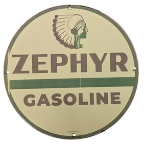 Rare Vintage Zephyr Gasoline Porcelain Sign - A Collector's Dream!