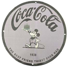 Vintage Coca-Cola Porcelain Sign with Mickey Mouse ? A Timeless Collector's Gem