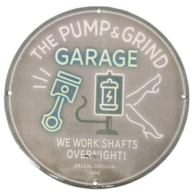 Exceptional Vintage Porcelain Sign: The Pump & Grind Garage from Salem, Oregon