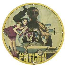 Rare Vintage Porcelain Sign Featuring Classic Ford Imagery and Iconic Artwork
