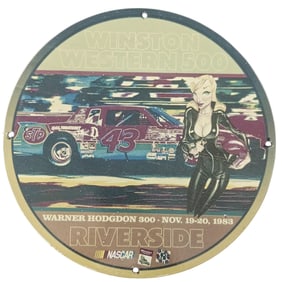 Rare Vintage Porcelain Sign - Winston Western 500 NASCAR Collectible
