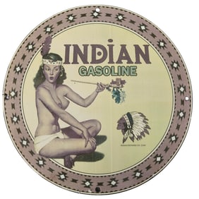 Rare Vintage Indian Gasoline Porcelain Sign - Collectible Piece for Enthusiasts