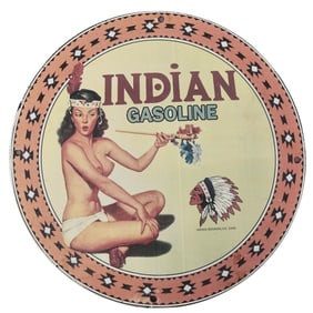 Original Vintage Porcelain Indian Gasoline Sign - Rare Collector's Item