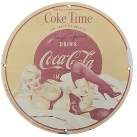 Rare Vintage Coca-Cola Porcelain Sign Featuring Iconic Marilyn Monroe Artwork