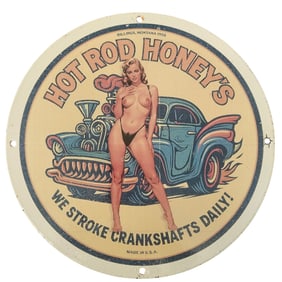 Vintage Hot Rod Honey's Porcelain Sign - An Iconic Collector's Item from 1956