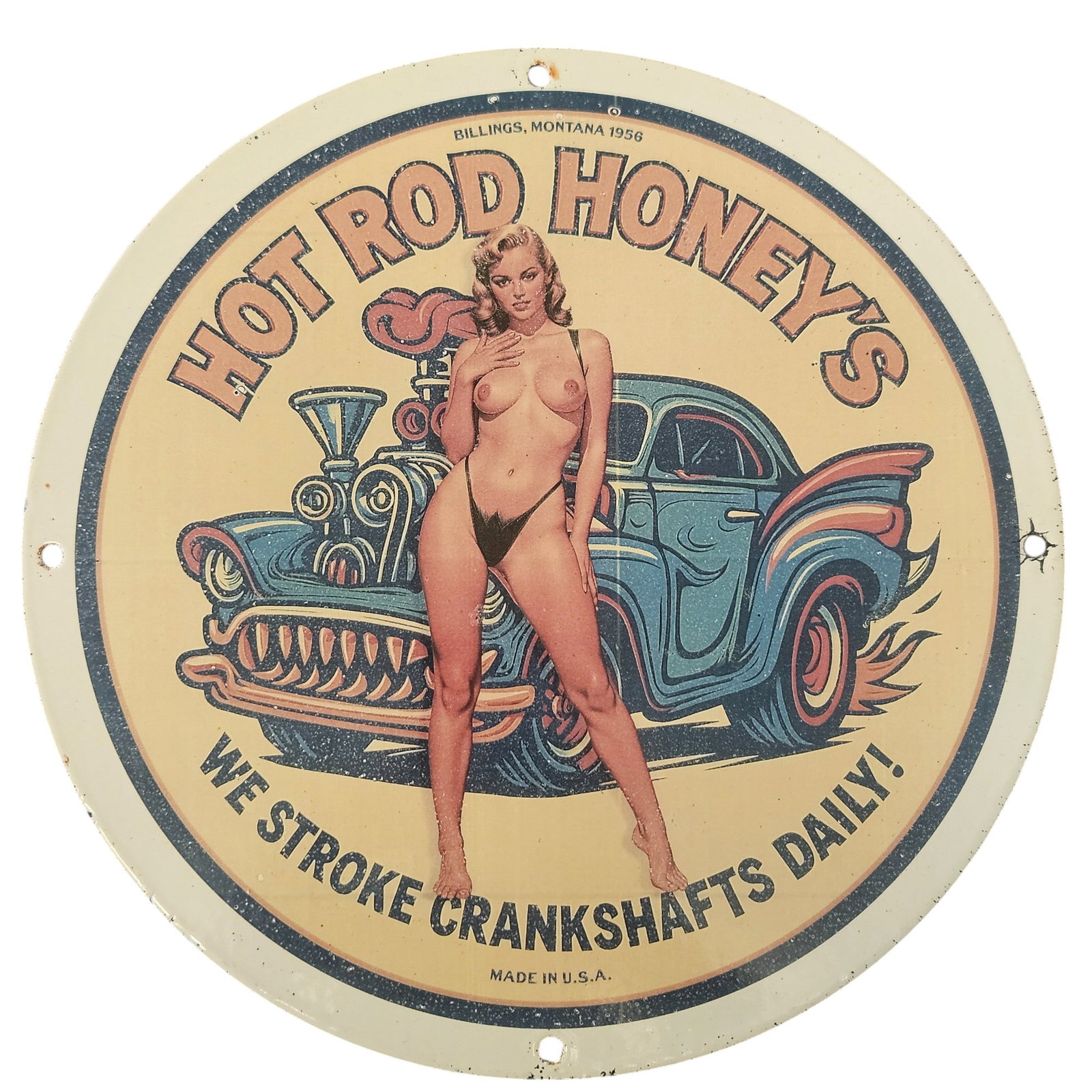 Vintage Hot Rod Honey's Porcelain Sign - An Iconic Collector's Item from 1956 (1 of 2)